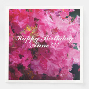 Happy Birthday Pink Flowers Custom Name Napkin