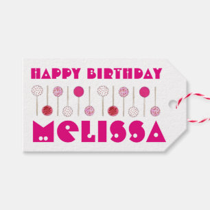 Happy Birthday Pink Frosted Cake Pops Party Favour Gift Tags