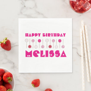 Happy Birthday Pink Frosted Cake Pops Party Favour Napkin