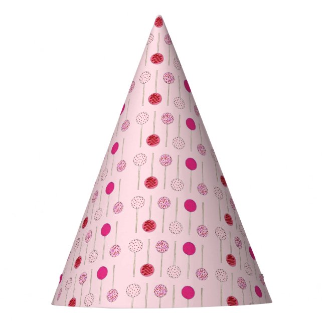 Happy Birthday Pink Frosted Cake Pops Party Hat (Front)