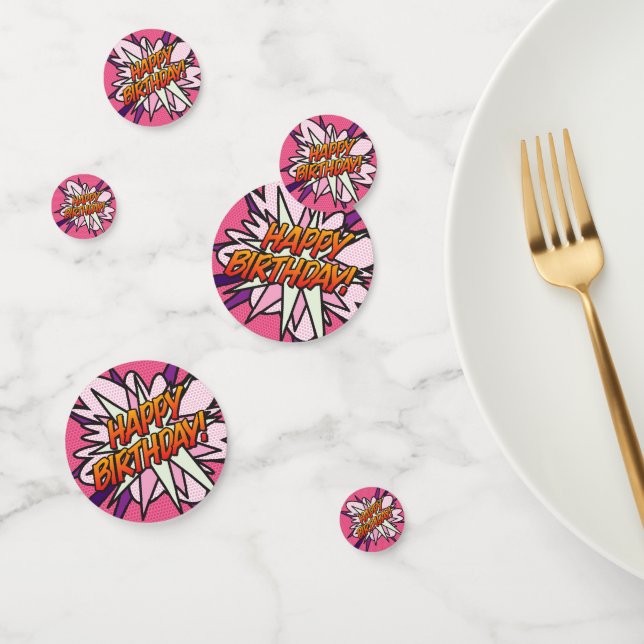 HAPPY BIRTHDAY Pink Fun Retro Comic Book Confetti (Group)