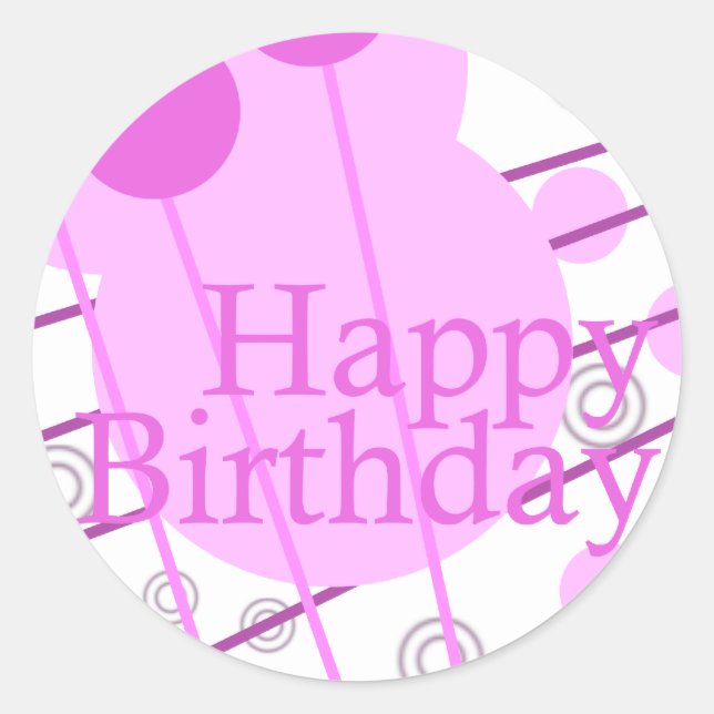 Happy Birthday Pink Fun Sticker (Front)