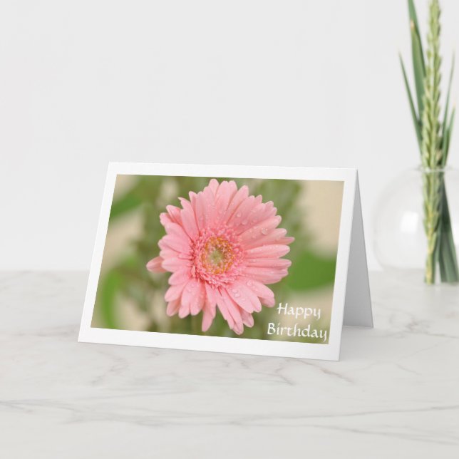 Happy Birthday Pink Gerbera Daisy Greeting Card (Front)