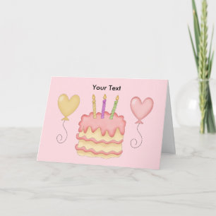Happy Birthday Pink Girl Balloons Cake Card