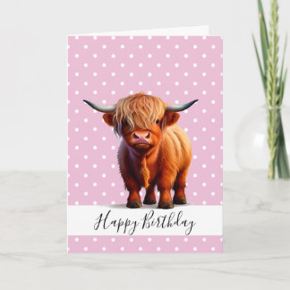 HAPPY BIRTHDAY Pink GIRL LONG HAIR BROWN COW CARD