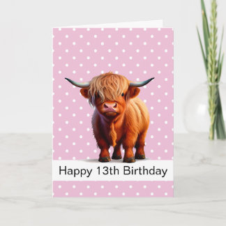 HAPPY BIRTHDAY Pink GIRL LONG HAIR BROWN COW CARD