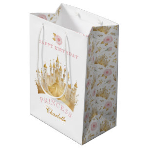 Happy Birthday Pink & Gold Princess Birthday Party Medium Gift Bag