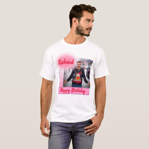 Happy Birthday Pink Gradient Modern Add Photo Name T-Shirt