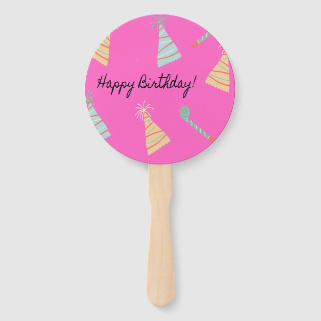 Happy birthday pink hand fan (Front)