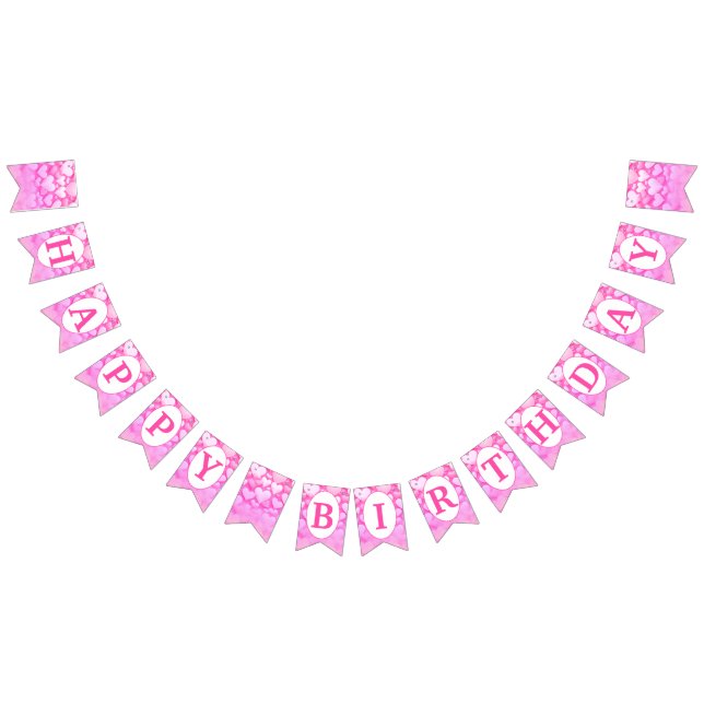 HAPPY BIRTHDAY Pink hearts party Bunting (All)