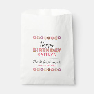 HAPPY BIRTHDAY Pink Iced Doughnuts Custom Name Par Favour Bags