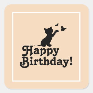 Happy Birthday Pink Kitten and Butterfly Sticker