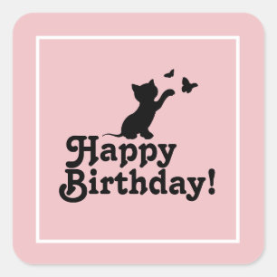 Happy Birthday Pink Kitten Cat Butterfly Sticker