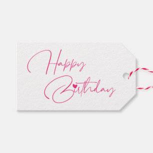 Happy Birthday Pink Modern Calligraphy Simple Gift Tags