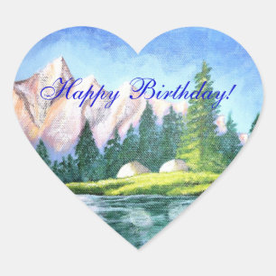 Happy Birthday Pink Mountain Heart Sticker