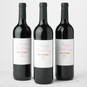 HAPPY BIRTHDAY PINK ORANGE NAME SIMPLE YEAR PLACE WINE LABEL