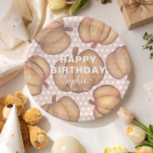 Happy Birthday Pink & Orange Pumpkin Party Paper Plate