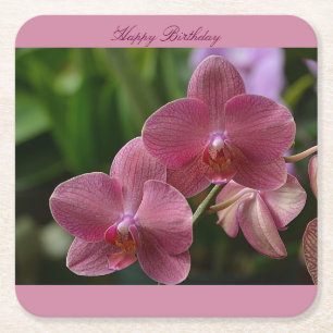 Happy Birthday Pink Orchid Coaster