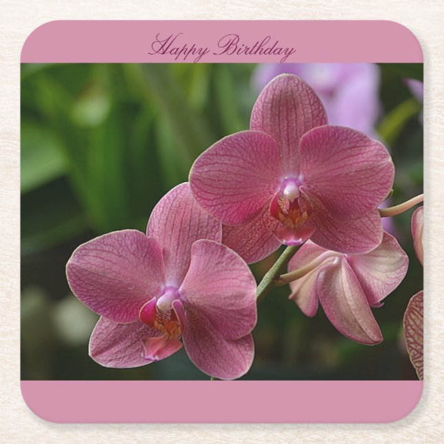 Happy Birthday Pink Orchid Coaster (Front)