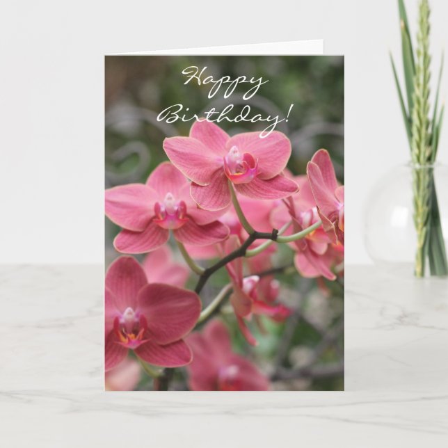 Happy Birthday Pink Orchid flowers Card (Front)
