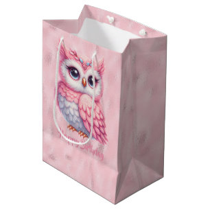 Happy Birthday Pink Owl on Pink Medium Gift Bag