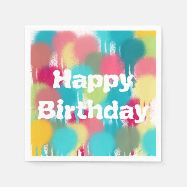 Happy Birthday Pink Paint Party Napkin (Front)