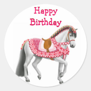 Happy Birthday Pink Parade Horse Sticker