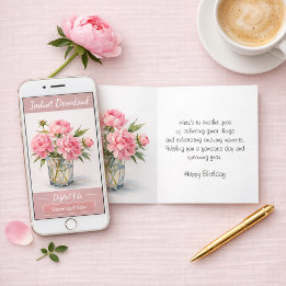 Happy Birthday Pink Peonies Greeting  Card