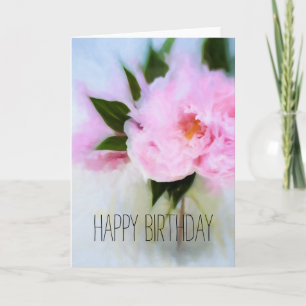 Happy Birthday Pink Peony Bouquet Illustration Card