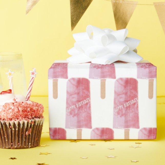 happy birthday pink popsicle wrapping paper (Birthday Party)