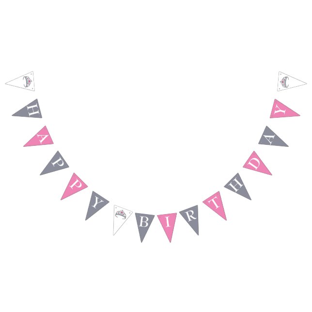 Happy Birthday Pink Princess Party Tiara Crown Bunting (All)