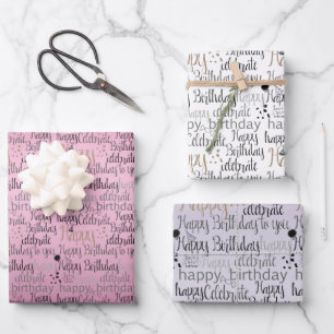 Happy Birthday Pink Purple Ombre Wrapping Paper Sheet