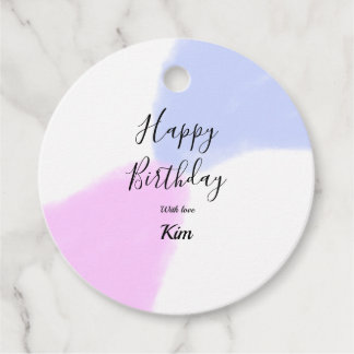 Happy birthday pink purple pastel name simple eleg favour tags