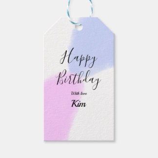 Happy birthday pink purple pastel name simple eleg gift tags