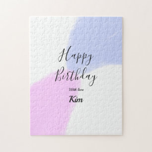 Happy birthday pink purple pastel name simple eleg jigsaw puzzle