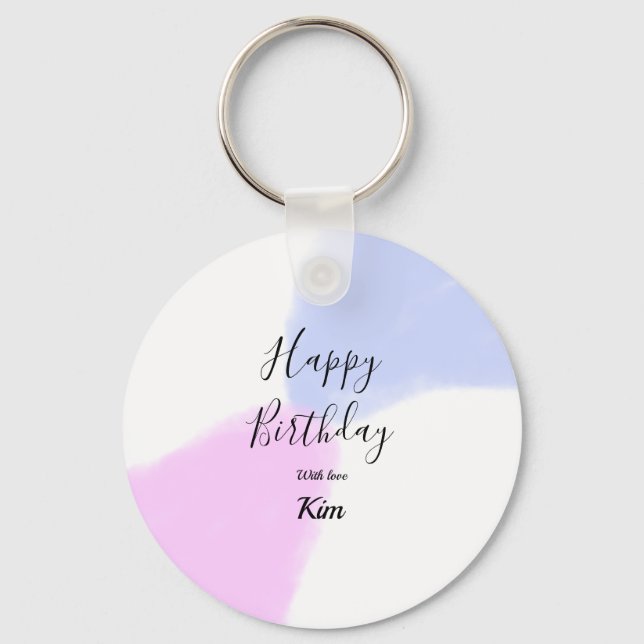 Happy birthday pink purple pastel name simple eleg key ring (Front)