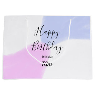 Happy birthday pink purple pastel name simple eleg large gift bag