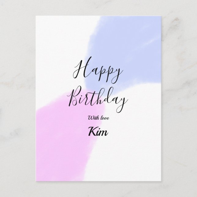 Happy birthday pink purple pastel name simple eleg postcard (Front)