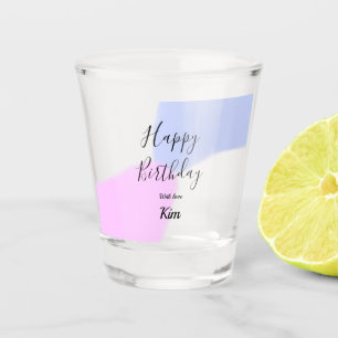 Happy birthday pink purple pastel name simple eleg shot glass