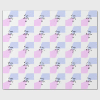 Happy birthday pink purple pastel name simple eleg wrapping paper
