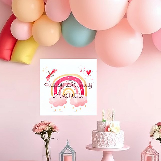 Happy Birthday pink rainbow personalised Poster (Creator Uploaded)