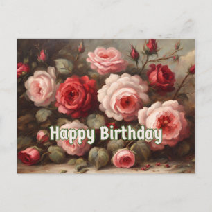 Happy Birthday Pink, Red Roses Postcard