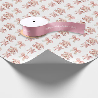 Happy Birthday Pink Ribbon Girls Twins Birthday Satin Ribbon