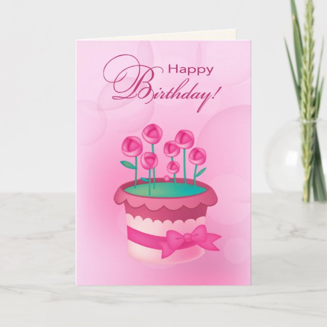Happy Birthday. Pink Rose Card (Front)