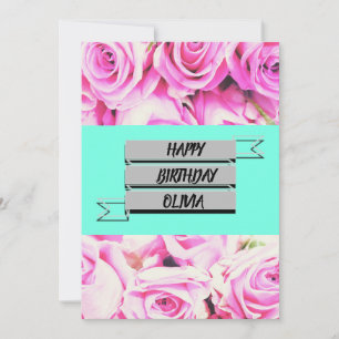 Happy Birthday pink rose name Card