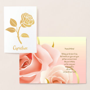 Happy Birthday. Pink Rose Real Foil Luxury Cards