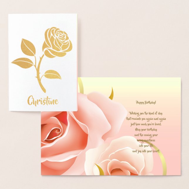 Happy Birthday. Pink Rose Real Foil Luxury Cards (Display)