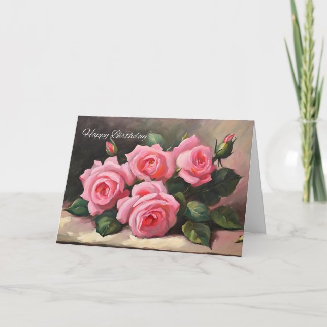 Happy Birthday Pink Roses Card (Front)