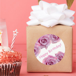 Happy Birthday Pink Roses Classic Round Sticker