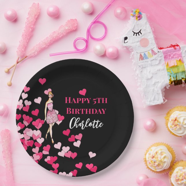 Happy Birthday Pink Roses Cocktail Dress Paper Plate (Party)